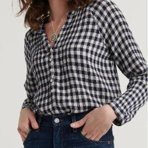 Lucky Brand navy/white gingham gauze shirt sz Medium